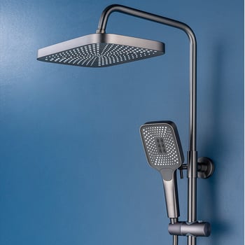 Tuš set od bakra, četverostruki protok raspršivanja s regulacijom temperature i funkcijom kiše, četvrtastog oblika, vakuumska prevlaka, model V1019, navojna ugradnja