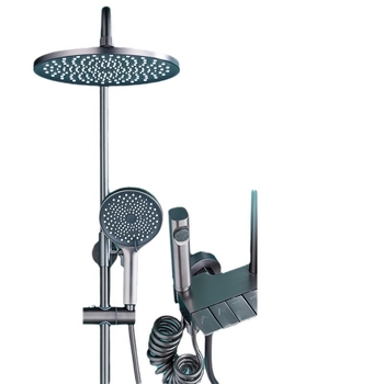 Tuš set od bakra, četverostruki protok raspršivanja s regulacijom temperature i funkcijom kiše, četvrtastog oblika, vakuumska prevlaka, model V1019, navojna ugradnja