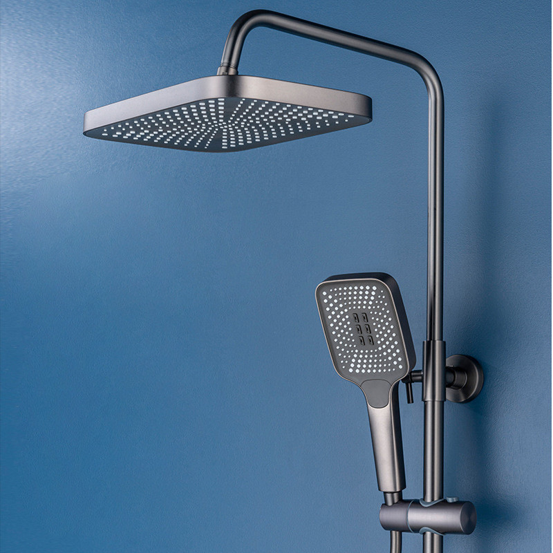 Tuš set od bakra, četverostruki protok raspršivanja s regulacijom temperature i funkcijom kiše, četvrtastog oblika, vakuumska prevlaka, model V1019, navojna ugradnja