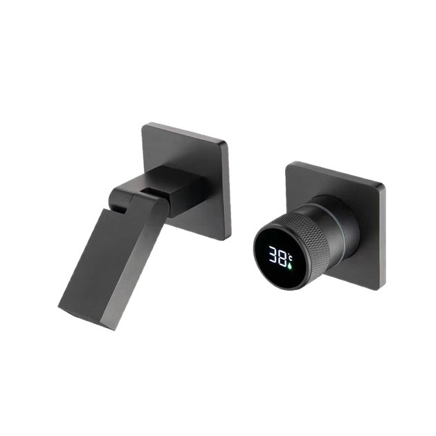 Ugradna termostatska slavina za umivaonik s digitalnim zaslonom, nehrđajući čelik, brušeni završni sloj