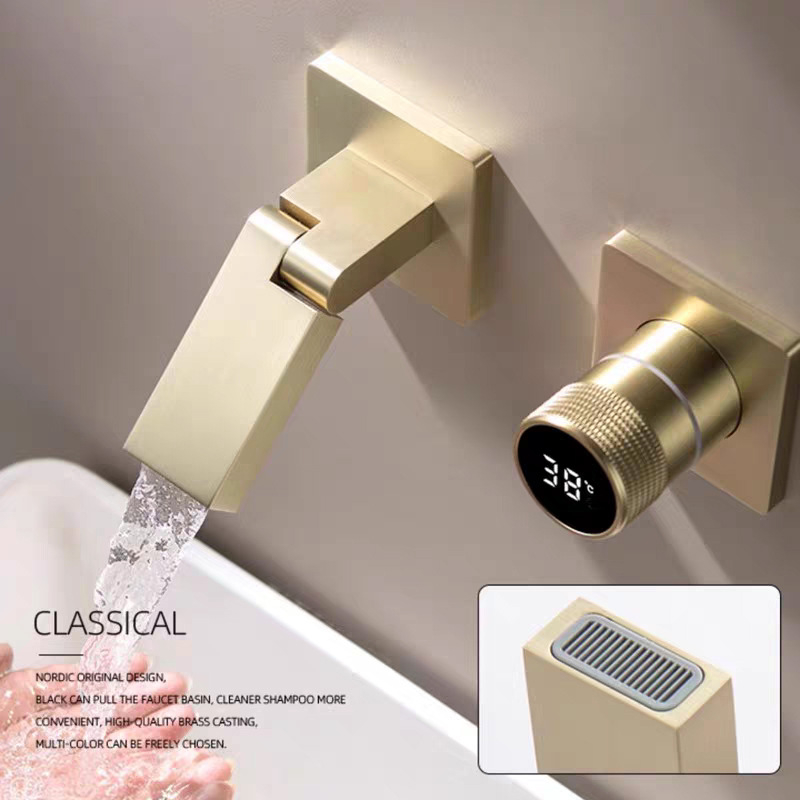 Ugradna termostatska slavina za umivaonik s digitalnim zaslonom, nehrđajući čelik, brušeni završni sloj