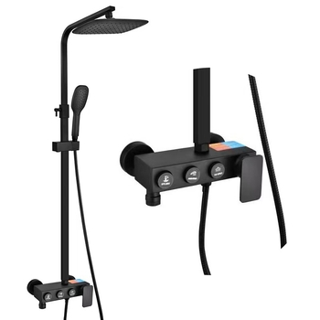 Tuš set od bakra, kišna funkcija, ugradbeni tip, okrugla tuš glava, model Black Button Third Gear