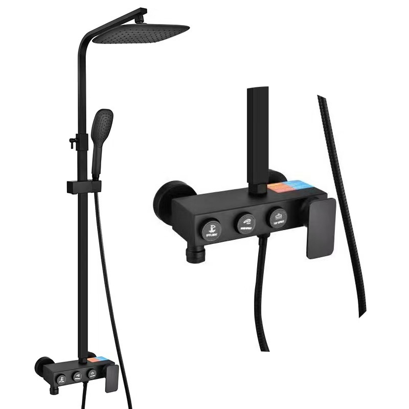 Tuš set od bakra, kišna funkcija, ugradbeni tip, okrugla tuš glava, model Black Button Third Gear