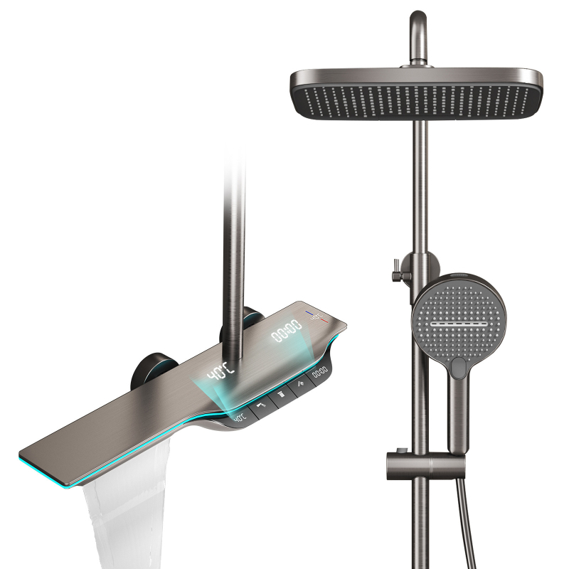 Ugradbeni bakreni tuš sustav s digitalnim zaslonom temperature i višefunkcionalnom tuš glavom (model 6988)