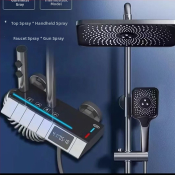 Tuš set - bakarno-legura, termostatska kontrola temperature uz digitalni zaslon, zidna montaža, kvadratna glava tuša