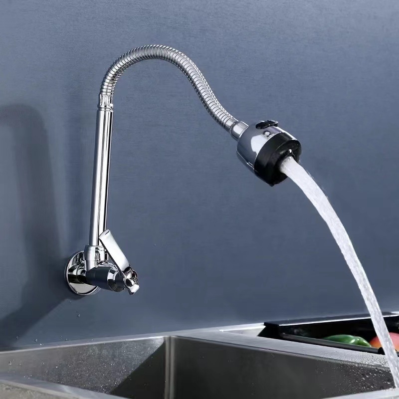 Kuhinjski faucet od cinka, horizontalan, na zid, keramičko jezgro ventila, ulazno-izlazni promjer cijevi: četiri točke, radna temperatura 0–90 °C