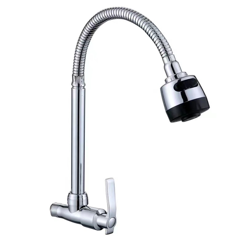 Kuhinjski faucet od cinka, horizontalan, na zid, keramičko jezgro ventila, ulazno-izlazni promjer cijevi: četiri točke, radna temperatura 0–90 °C