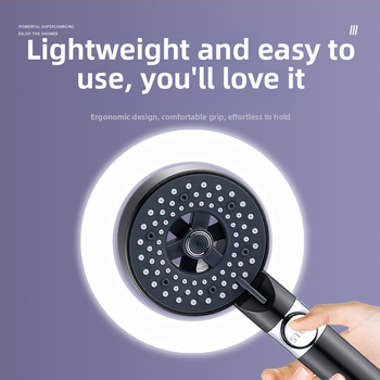 Kézi zuhanyfej ABS-ből, falra szerelhető, permetezés és esőzuhany funkciókkal, kerek formájú, modern minimalist stílus, modell Öt sebességű zuhany