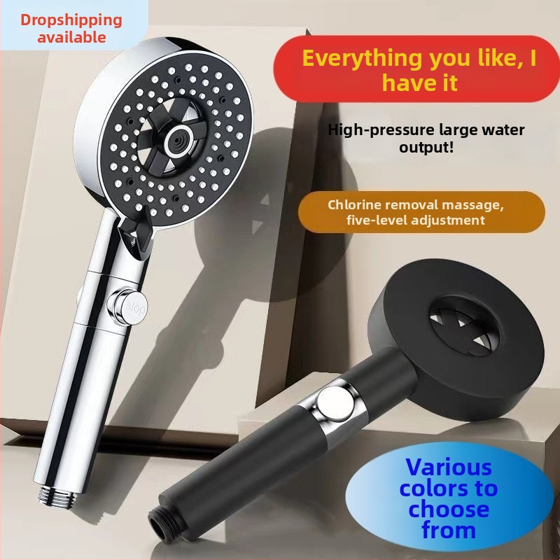 Kézi zuhanyfej ABS-ből, falra szerelhető, permetezés és esőzuhany funkciókkal, kerek formájú, modern minimalist stílus, modell Öt sebességű zuhany