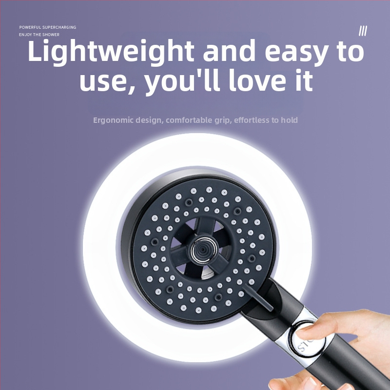 Kézi zuhanyfej ABS-ből, falra szerelhető, permetezés és esőzuhany funkciókkal, kerek formájú, modern minimalist stílus, modell Öt sebességű zuhany