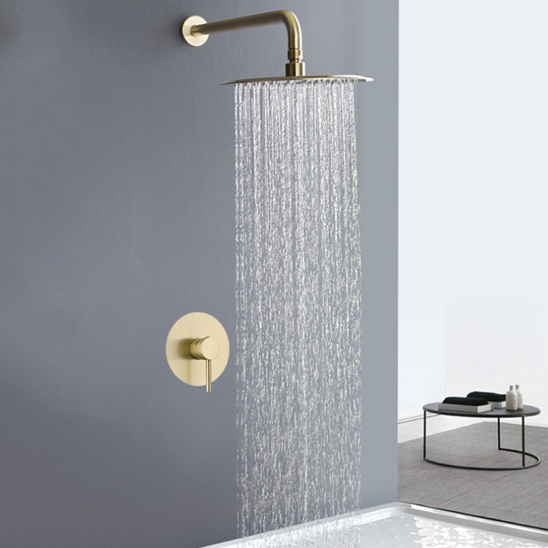 Rozsdamentes acélból készült rejtett zuhanykészlet falba épített telepítéshez, eső funkcióval, kettős meleg/hideg, kör alakú, modell AL1101