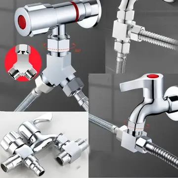 Adaptador dovoda vode za perilicu rublja 1-2, površinska montaža, trostruki spoj, bakreni materijal, model SX002, keramički disk ventil