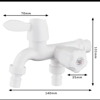 Mosógép csaptele háromutas kettős kimenettel, kerámiás szeleppel, műanyag test, falra szerelve