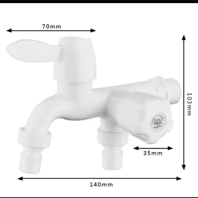 Mosógép csaptele háromutas kettős kimenettel, kerámiás szeleppel, műanyag test, falra szerelve