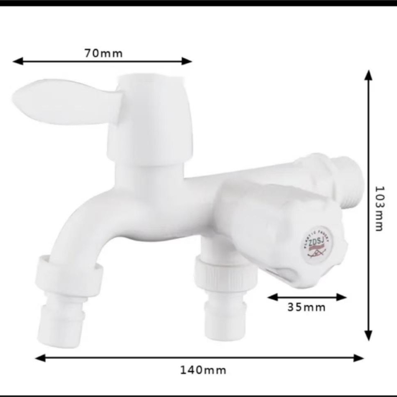 Mosógép csaptele háromutas kettős kimenettel, kerámiás szeleppel, műanyag test, falra szerelve