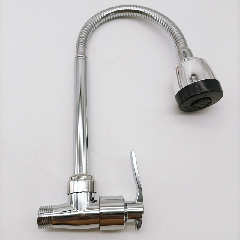 Zidni ugrađeni kuhinjski faucet s keramičkim jezgrom ventila, tijelo od cinkovog legura, jednopričvrsno spajanje, 0–90°C, 0,8 MPa