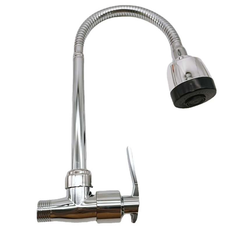 Zidni ugrađeni kuhinjski faucet s keramičkim jezgrom ventila, tijelo od cinkovog legura, jednopričvrsno spajanje, 0–90°C, 0,8 MPa