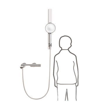 Set de duș thermostatic, montaj pe perete, duș ploaie rotund, cromat, control dual cald/rece