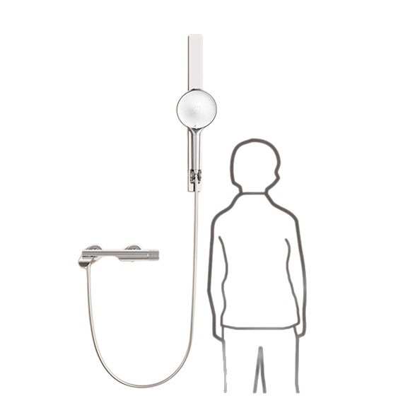 Set de duș thermostatic, montaj pe perete, duș ploaie rotund, cromat, control dual cald/rece