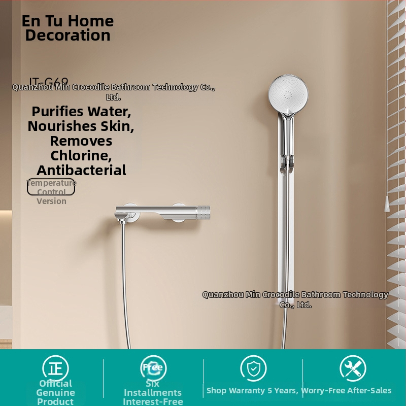 Set de duș thermostatic, montaj pe perete, duș ploaie rotund, cromat, control dual cald/rece