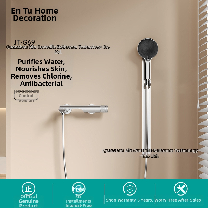 Set de duș thermostatic, montaj pe perete, duș ploaie rotund, cromat, control dual cald/rece