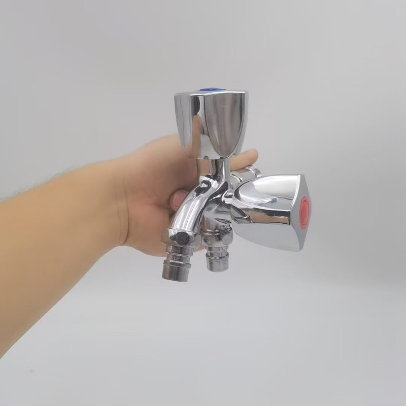 Robinet pentru mașina de spălat, montat în perete, cu două funcții și două ieșiri, miez de supapă din cupru, corp din aliaj de zinc, 0-90°C