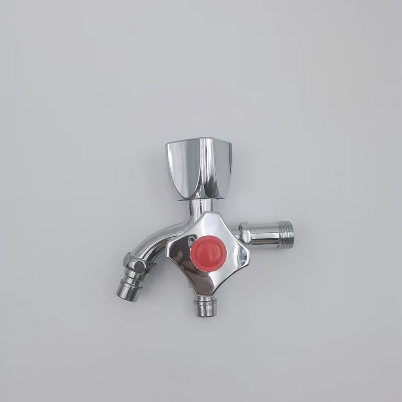 Robinet pentru mașina de spălat, montat în perete, cu două funcții și două ieșiri, miez de supapă din cupru, corp din aliaj de zinc, 0-90°C