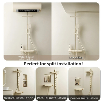 Set de duș montat pe perete, din cupru, cu jet, masaj, controlul temperaturii, LED, ploaie, 0–90°C, 1.0 MPa, model Z4