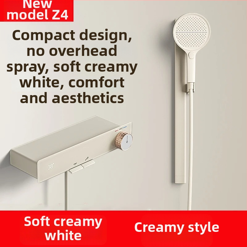 Set de duș montat pe perete, din cupru, cu jet, masaj, controlul temperaturii, LED, ploaie, 0–90°C, 1.0 MPa, model Z4