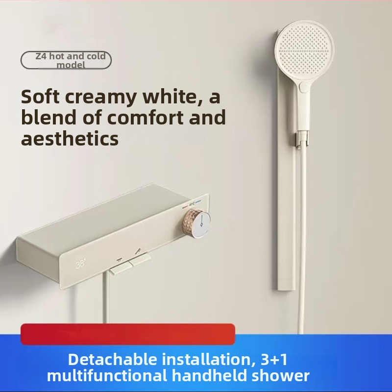 Set de duș montat pe perete, din cupru, cu jet, masaj, controlul temperaturii, LED, ploaie, 0–90°C, 1.0 MPa, model Z4