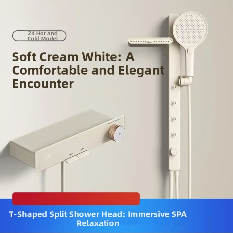 Set de duș montat pe perete, din cupru, cu jet, masaj, controlul temperaturii, LED, ploaie, 0–90°C, 1.0 MPa, model Z4