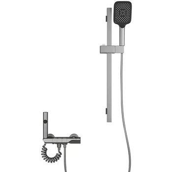 Set de duș cu afișaj digital și temperatură constantă, cap de duș pătrat, aliaj de zinc, finisaj negru