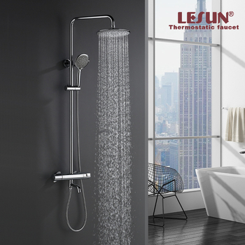 Set duș thermostatic, din cupru, montat pe perete, duș ploaie și masaj, control temperatură