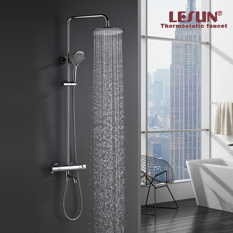 Set duș thermostatic, din cupru, montat pe perete, duș ploaie și masaj, control temperatură