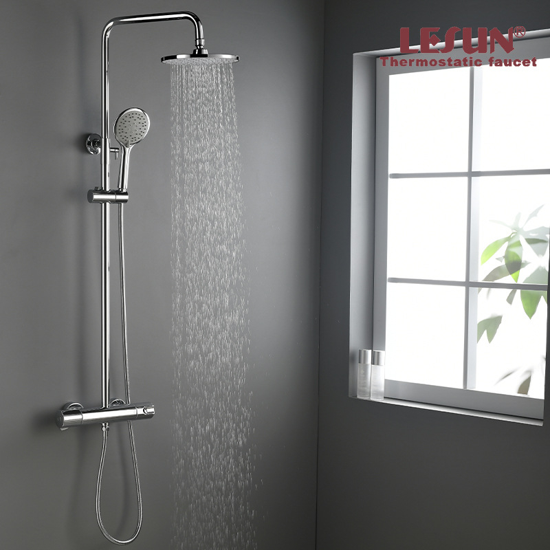 Set duș thermostatic, din cupru, montat pe perete, duș ploaie și masaj, control temperatură