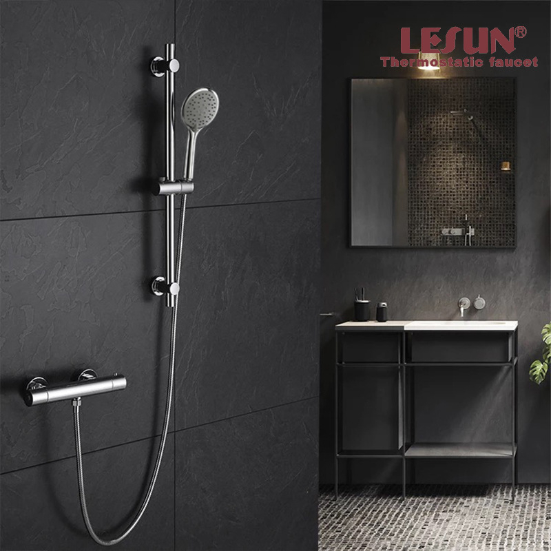 Set duș thermostatic, din cupru, montat pe perete, duș ploaie și masaj, control temperatură