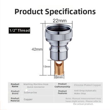 Xiongxin King Conector de oprire apă pentru maşina de spălat, adaptor universal cu 4 puncte, corp din cupru, model 266, 0–80°C, montaj în spirală