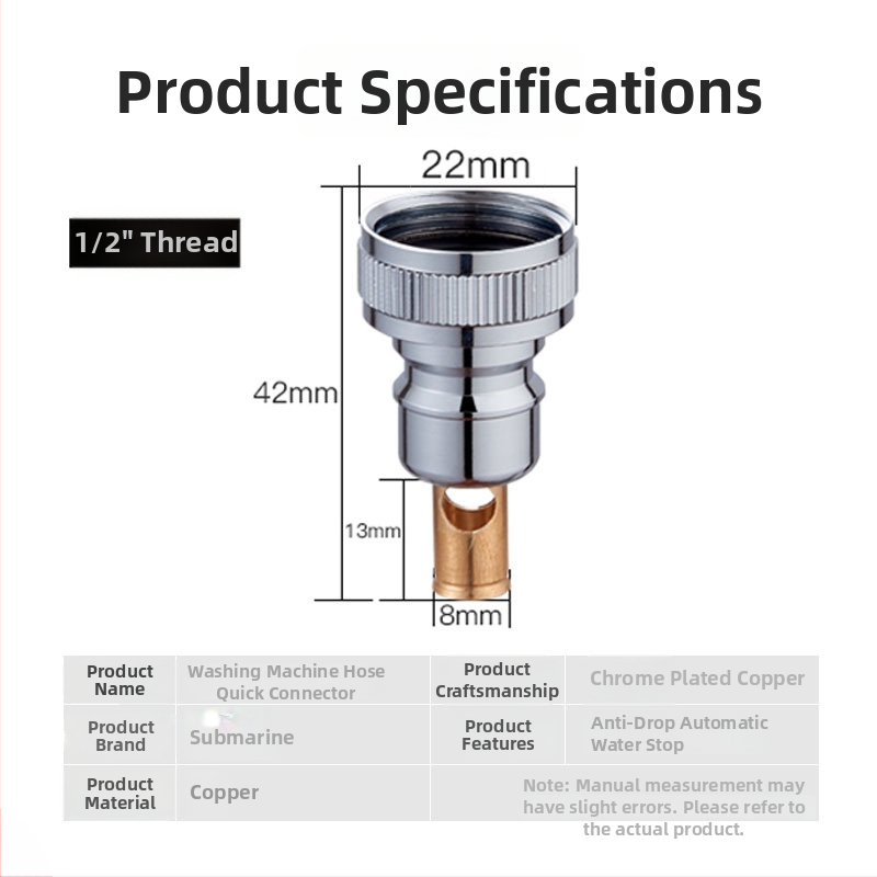 Xiongxin King Conector de oprire apă pentru maşina de spălat, adaptor universal cu 4 puncte, corp din cupru, model 266, 0–80°C, montaj în spirală