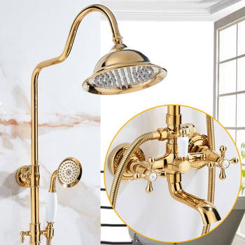 Set de duș, corp din cupru, stil francez, controlul temperaturii, ploaie, montare pe perete