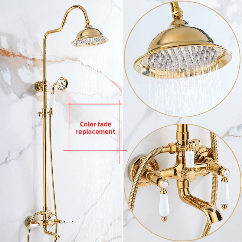 Set de duș, corp din cupru, stil francez, controlul temperaturii, ploaie, montare pe perete
