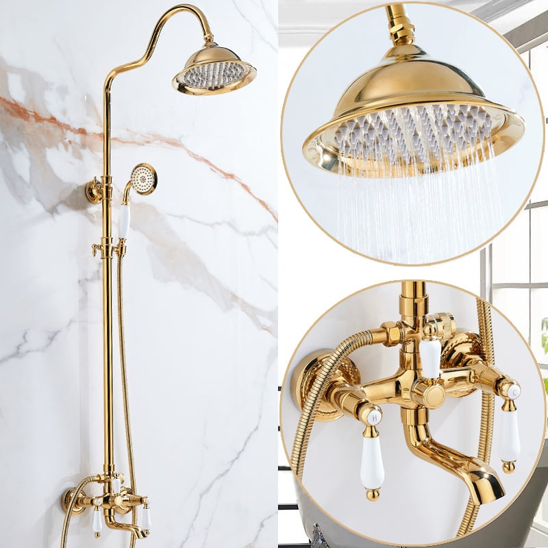 Set de duș, corp din cupru, stil francez, controlul temperaturii, ploaie, montare pe perete