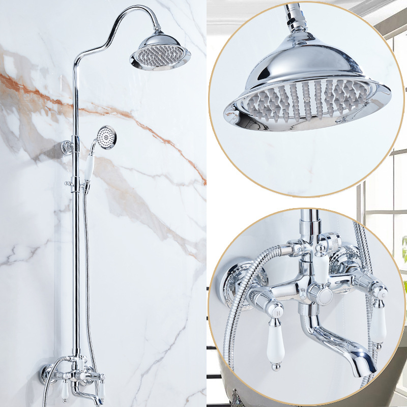 Set de duș, corp din cupru, stil francez, controlul temperaturii, ploaie, montare pe perete