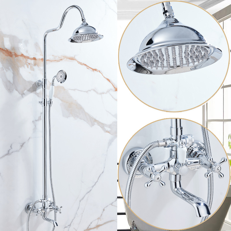 Set de duș, corp din cupru, stil francez, controlul temperaturii, ploaie, montare pe perete