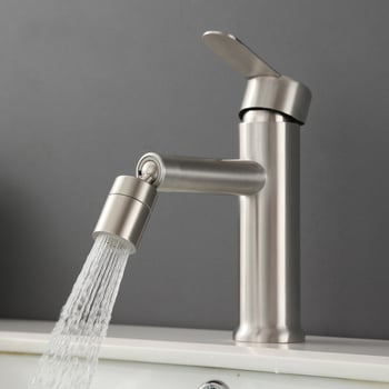 Baterie de chiuvetă pentru baie, din oțel inoxidabil SUS304, rotativă, cu apă caldă și rece, cartuș ceramic, tip ridicare, construcție cu articulație unică