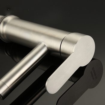 Baterie de chiuvetă pentru baie, din oțel inoxidabil SUS304, rotativă, cu apă caldă și rece, cartuș ceramic, tip ridicare, construcție cu articulație unică