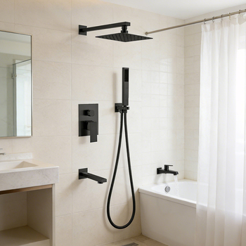 Set de duș încastrat în perete, cu cap de duș pătrat tip ploaie, din cupru, rotativ, control dual cald/rece