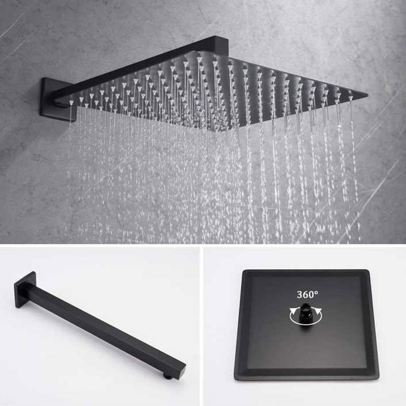 Set de duș încastrat în perete, cu cap de duș pătrat tip ploaie, din cupru, rotativ, control dual cald/rece