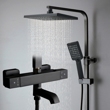 Душ комплект с контрол на температурата и дъждовен душ, меден материал, скрит монтаж, модел 0120