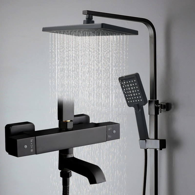 Душ комплект с контрол на температурата и дъждовен душ, меден материал, скрит монтаж, модел 0120