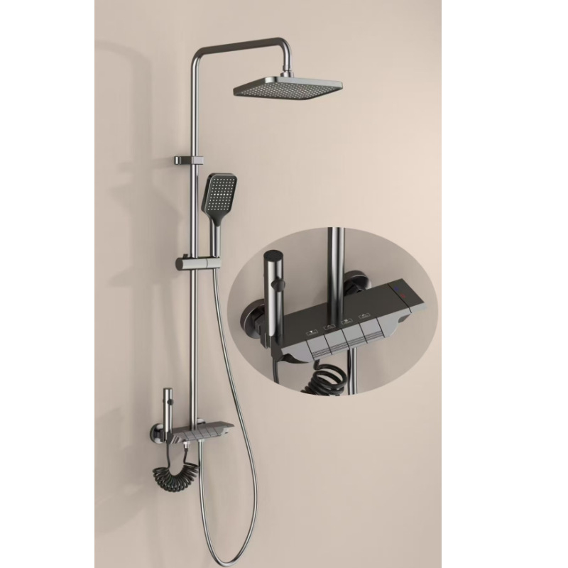 Tuš slavina s digitalnim zaslonom, tijelo od space aluminija, funkcije: raspršivanje, kiša, automatsko punjenje, novi kineski stil, marka Oerus.